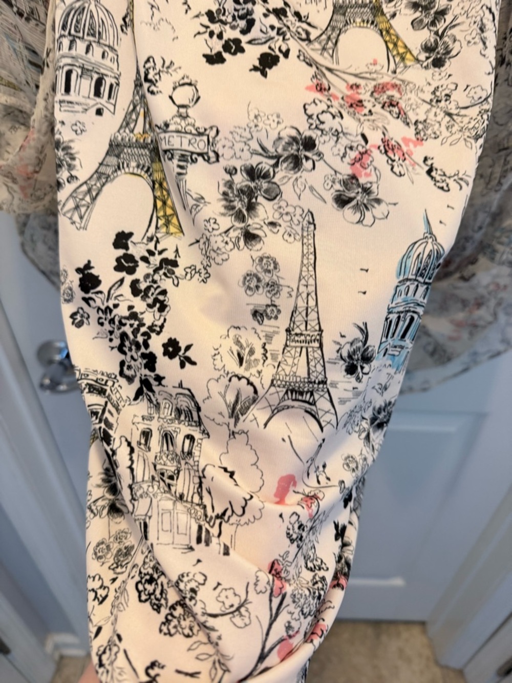 Johnny Was Sheer Cream Floral Sketch Button-Front Blouse - Picture 5 of 7